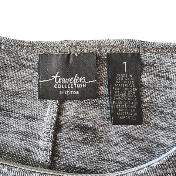 Chico's Travelers Stretchy Blouse Shiny Silver 3/4 Sleeve Women's 1 ( Medium ) - Picture 5 of 8